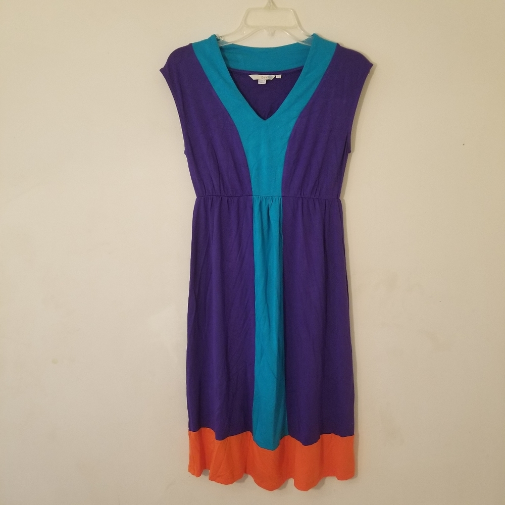 Boden Purple Teal and Orange Colorblock Midi Dress